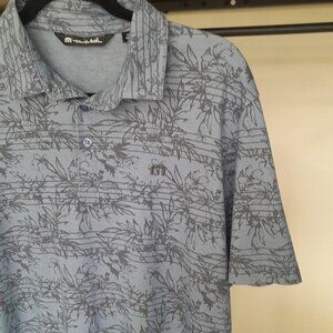 Travis Mathew Polo Mens Medium Blue Golf Casual Collar Leaves Athleisure